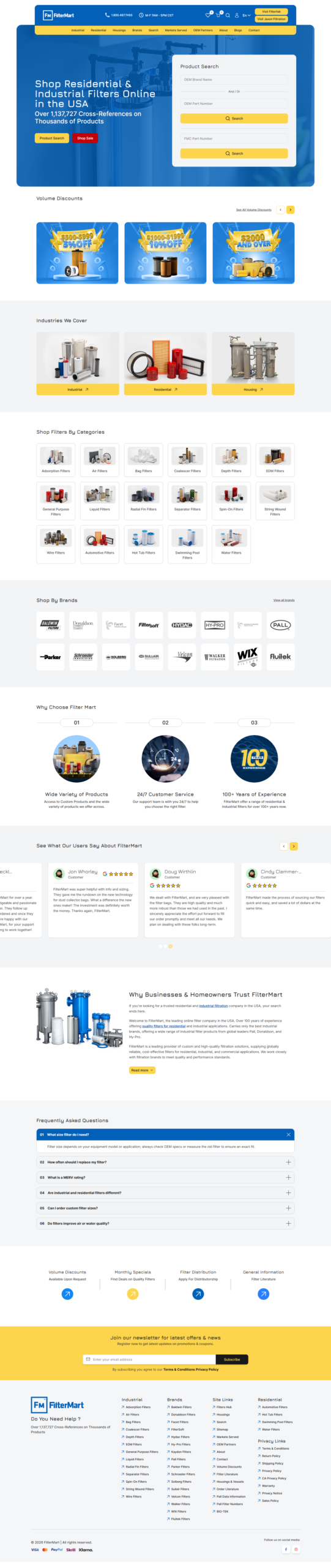 FilterMart website homepage design, filtration brand