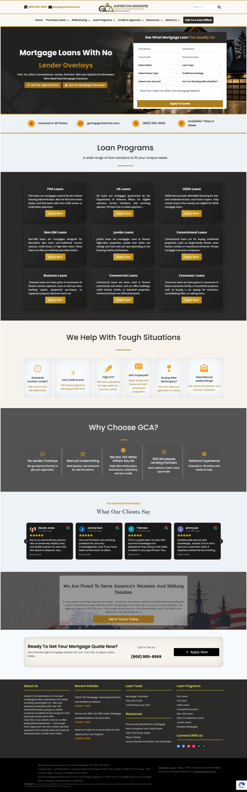 Gustancho website homepage design, real estate and mortgage company