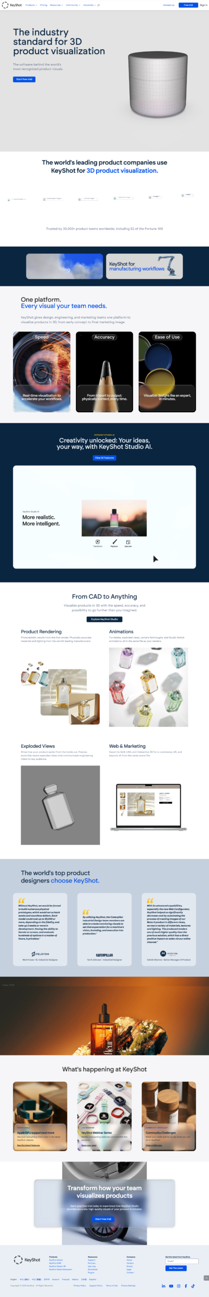 KeyShot website homepage design, 3D rendering software company