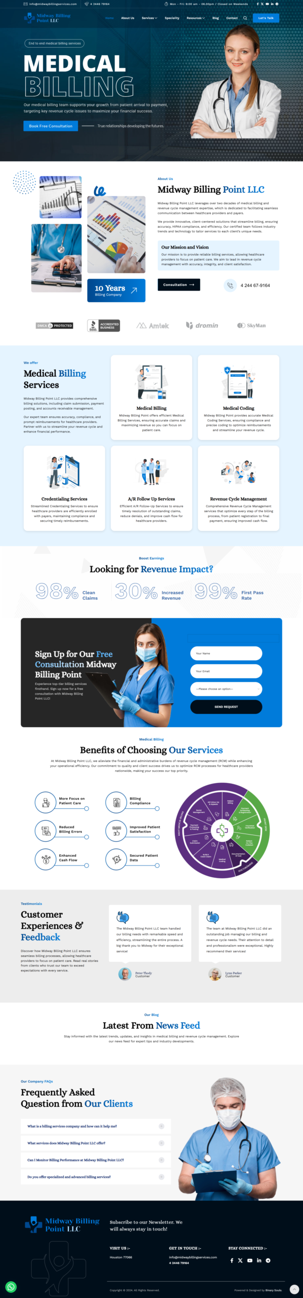 Midway Billing Services website homepage design, medical billing website