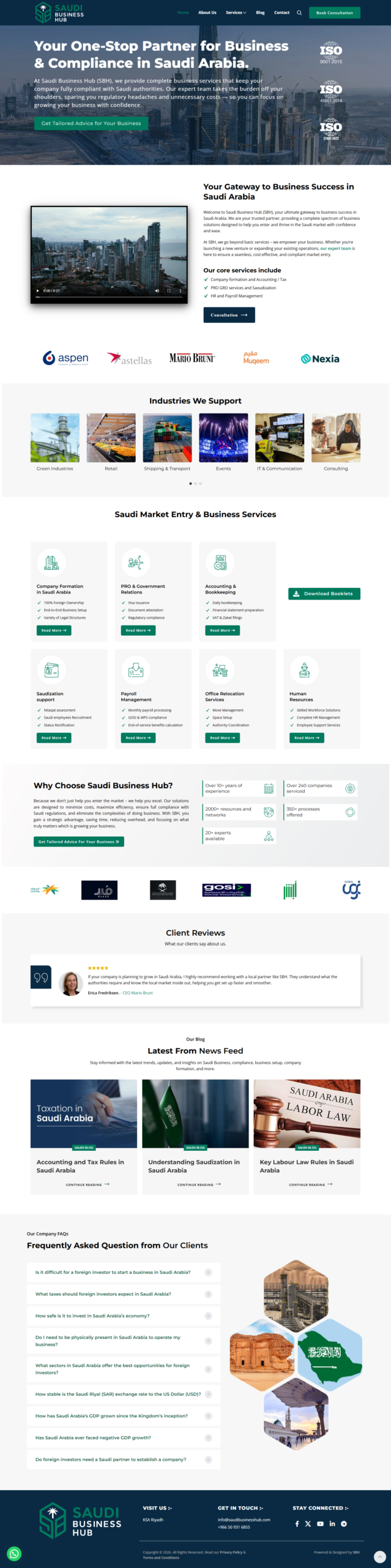 Saudi Business Hub website homepage design, business formation company